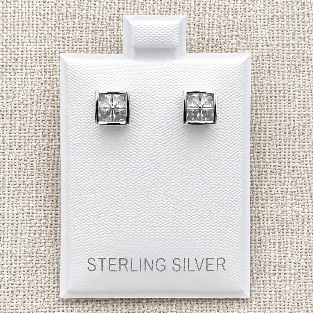 925 Sterling Silver Square 0.40CTW MOISSANITE  Stud Earrings Screw Back